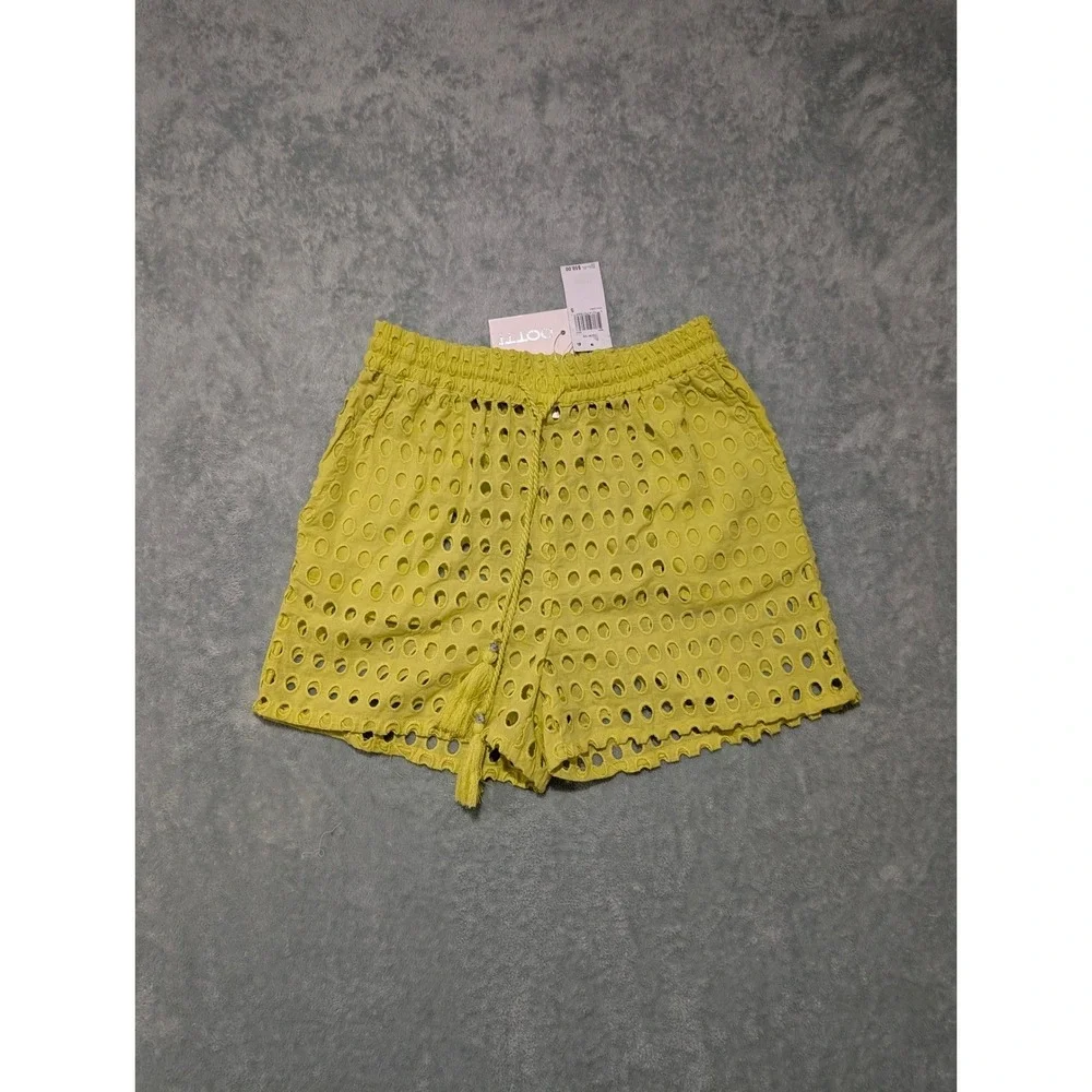 Dotti Women Citrine Yellow Eyelet Cotton‎ Beach Cover Up Shorts NWT Small